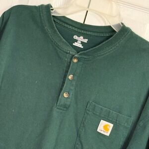 VINTAGE Carhartt T Shirt Men‎ XL Green Henley Pocket Work Heavyweight Cotton